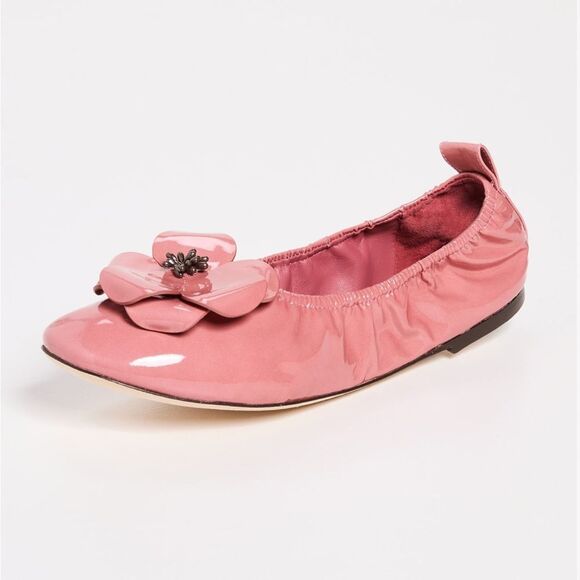 Tory Burch Pink Flower Ballet Flats Size 9 1/2 Patent Leather - Picture 1 of 11